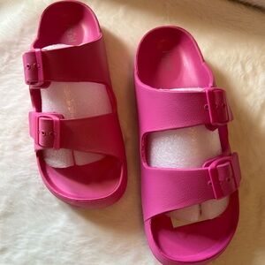 Ladies Hey Girl by Corkys Waterslide Pink Double-Buckle Slide Sandals